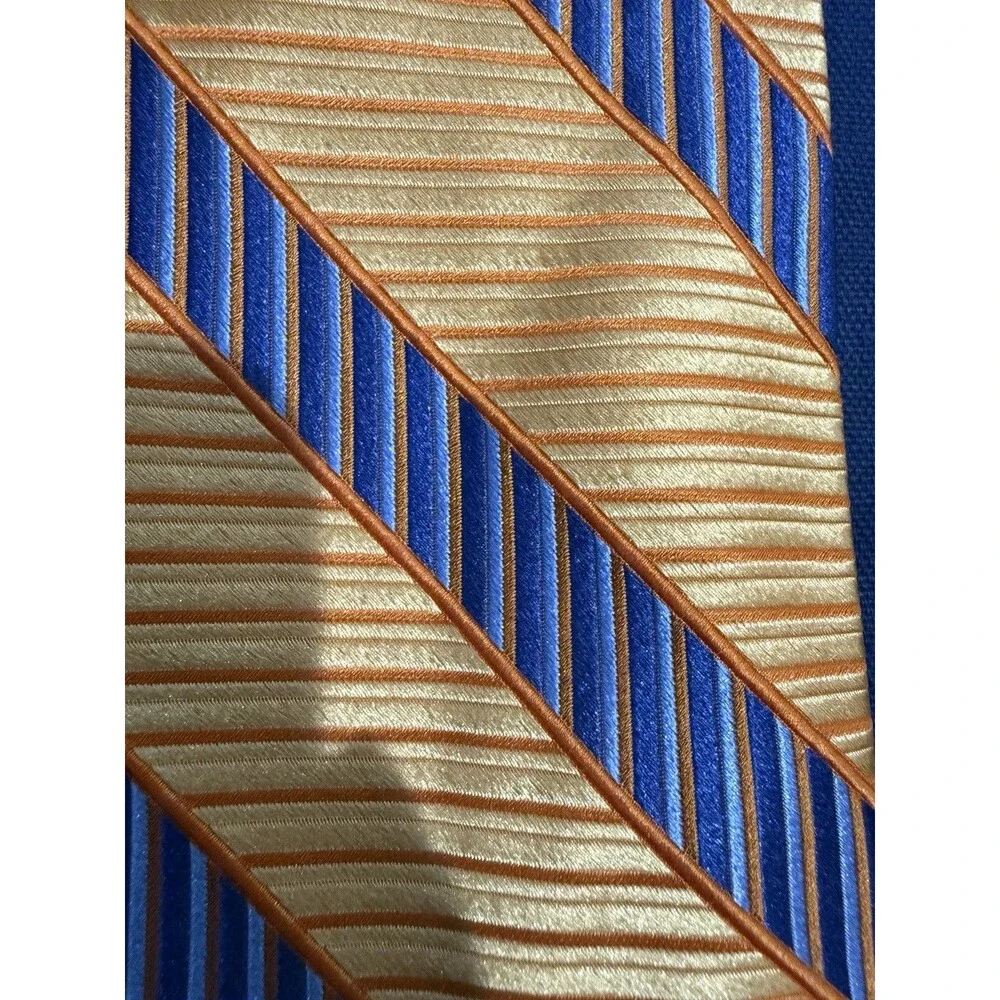 Michael Kors 100% Silk Necktie Geometric Orange And Blue